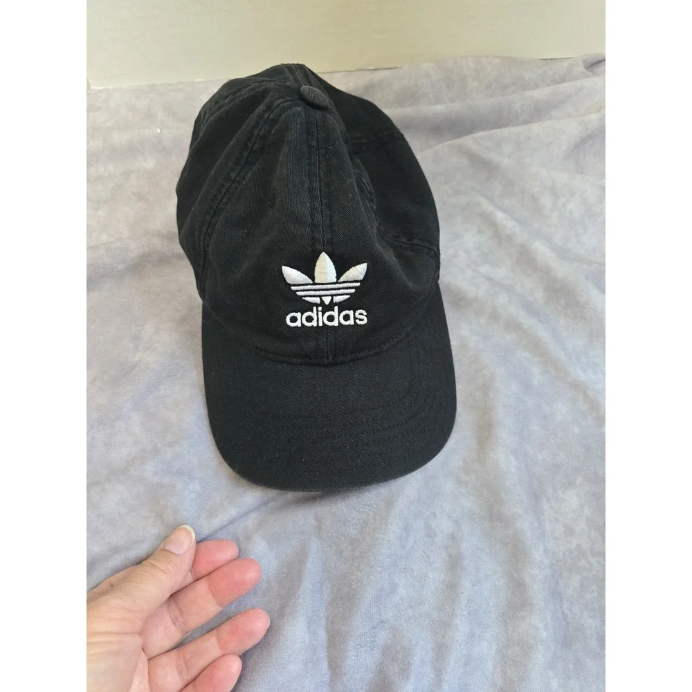 Adidas Baseball Cap Black Solid Trefoil Logo Adjustable Unisex Adults One Size
